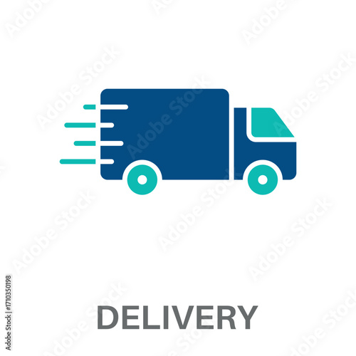 Delivery Silhouette Glyphs Color Blue With Green Concept Simple Style Design Vector