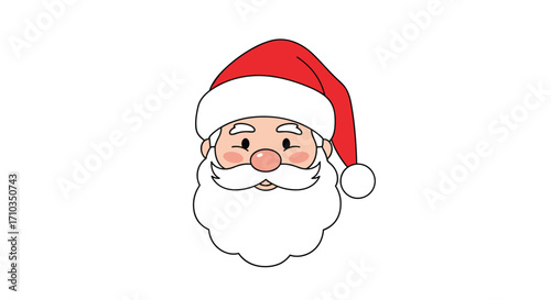 A jolly santa claus with a white beard and red hat smiles warmly on a white background.