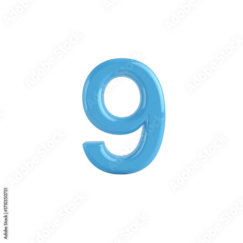 Free Download Glossy Light Blue Number Nine, 3D Rendered Digit - GFXLoad