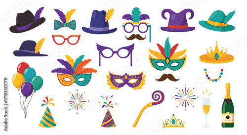 A vibrant collection of party accessories and festive decorations for celebratory occasions.