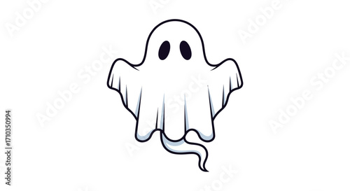 Playful and friendly cartoon ghost character illustration, gently floating with a cute charm, perfect for Halloween themes, spooky season, and various lighthearted digital art projects