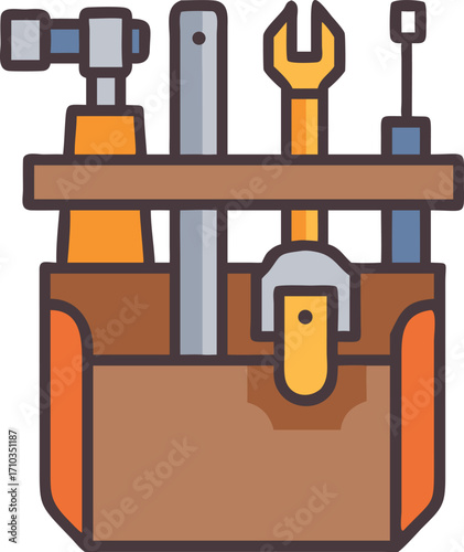 Flat vector illustration of a tool belt with hammer wrench and screwdriver tools