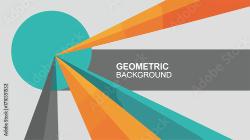Abstract Geometric Background with Teal Circle and Orange Rays Keywords: abstract, geometric, background, teal, circle, orange, rays, lines, shapes, design, modern, graphic