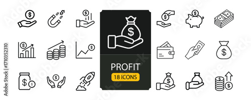 Financial Profit Web Icons in Line Style, Business and Finance Vector Set