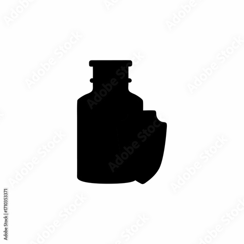Vaccine bottle with protective shield icon silhouette isolated on white background