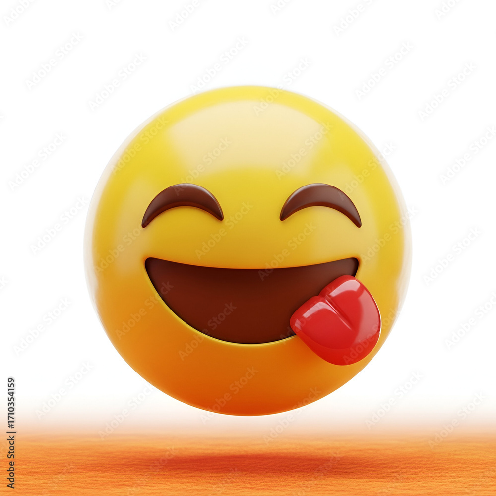 Fototapeta premium Funny emoji with tongue sticking out, isolated on white background