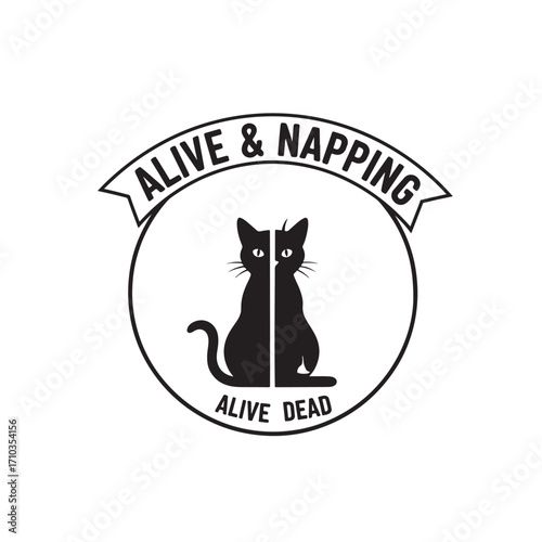A black and white graphic featuring a cat with alive and napping text above halloween tshirt design