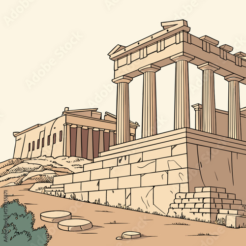 Illustration of the parthenon in athens, greece, on a sunny day
