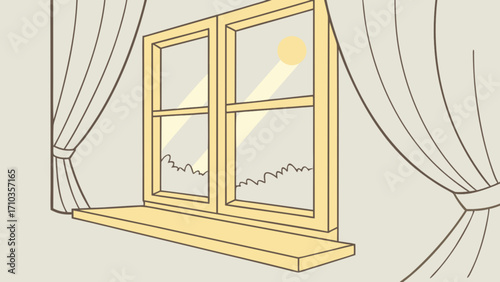 Sunlight streams through the window, illuminating the room with warmth
