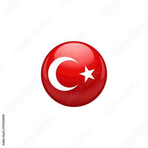 Glossy Orb Featuring the Turkish Flag Symbol Crescent Moon and Star
