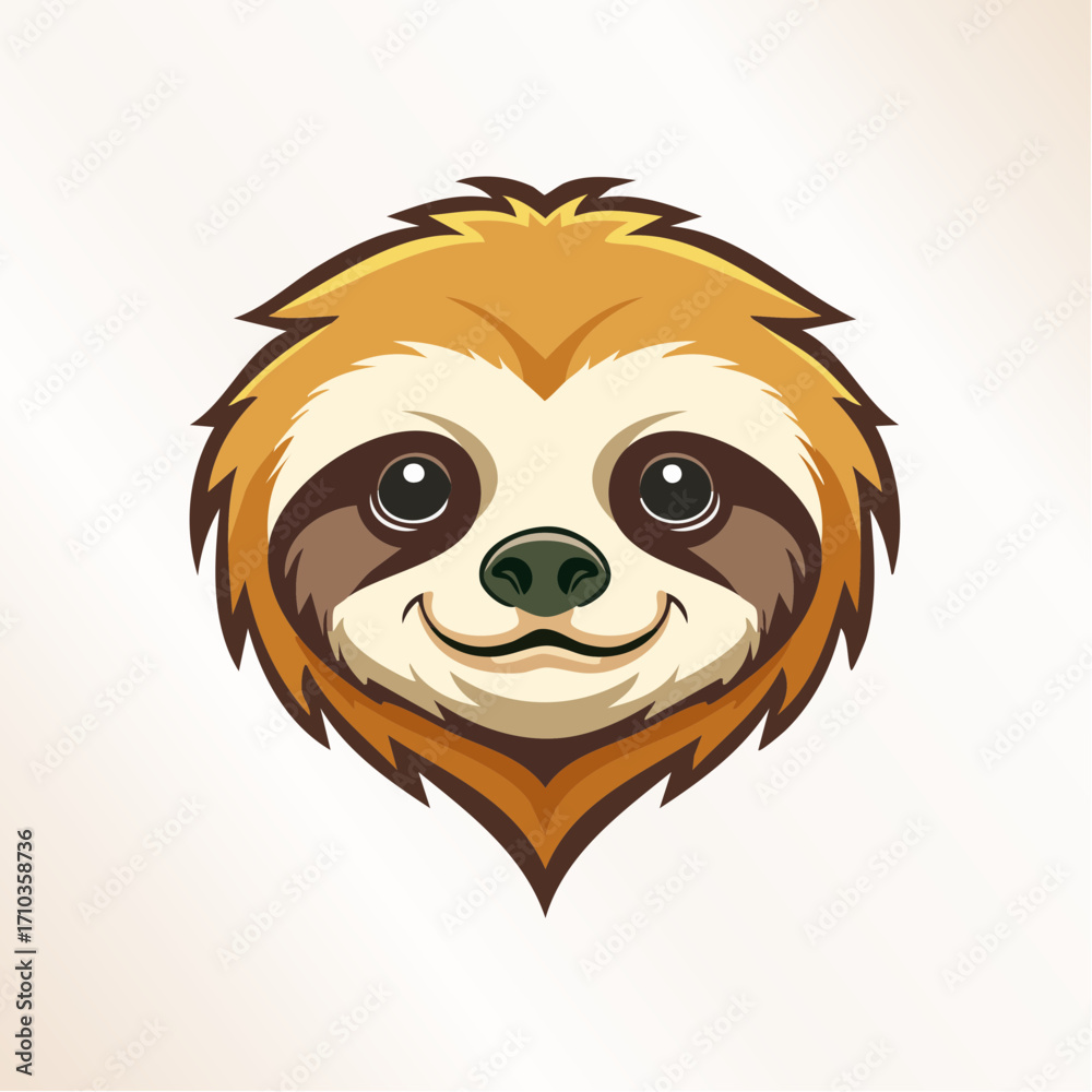 Obraz premium Adorable and smiling sloth head illustration, a charming cartoon character with a friendly expression, perfect for children's designs, nature themes, or a cute animal mascot
