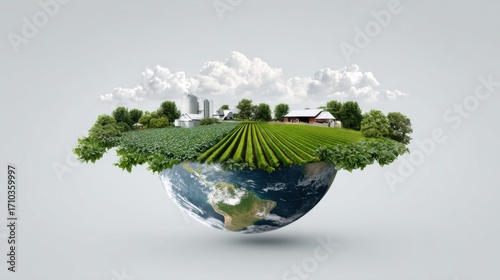 Vibrant Agriculture Landscape Around Earth with Green Fields and Farms