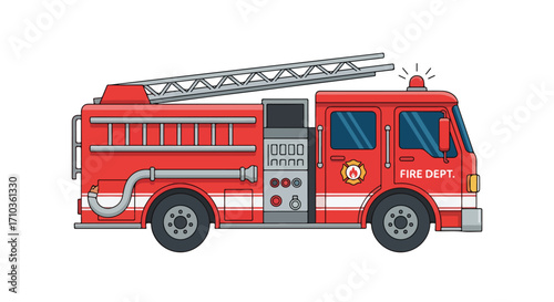 Fire Truck Image Vector Flat 2D