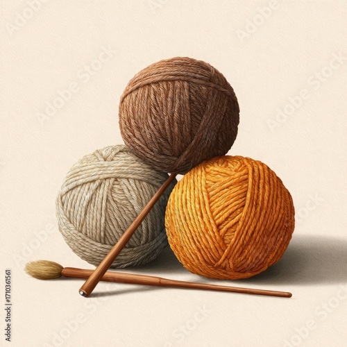 Wallpaper Mural Three Balls of Yarn and Two Paintbrushes wool knitting Torontodigital.ca
