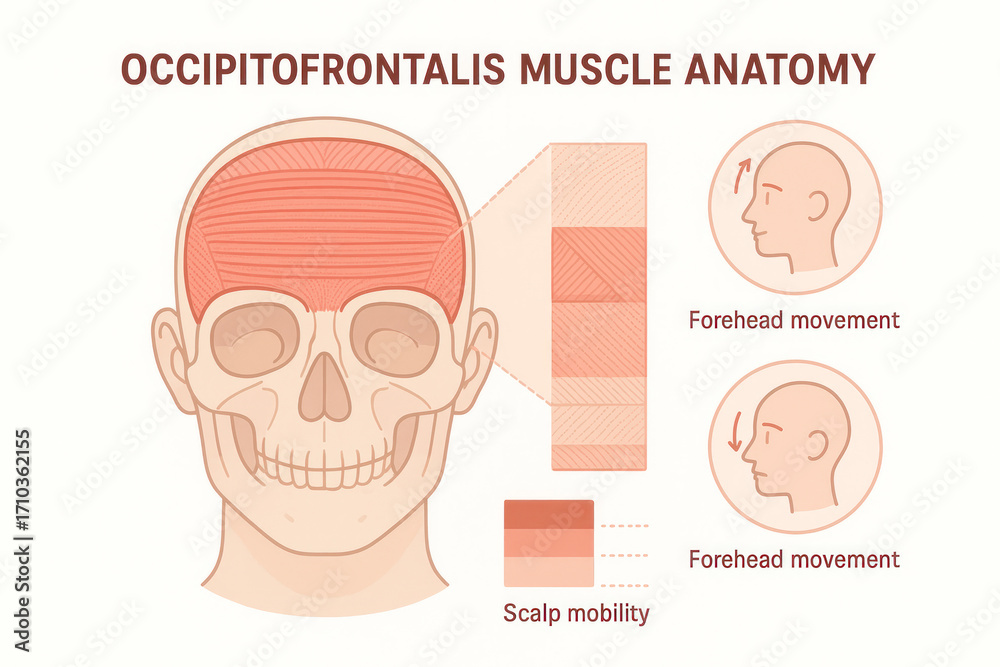 Fototapeta premium Occipitofrontalis Muscle Anatomy Illustration