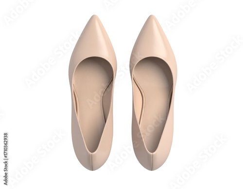 3D Nude Beige High Heel Pumps Top View, Isolated on Transparent Background PNG
