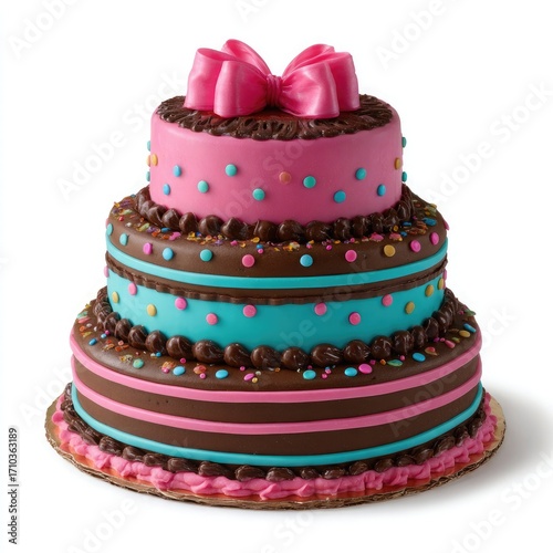 Wallpaper Mural Three Tier Chocolate and Pink Birthday Cake image standard Torontodigital.ca