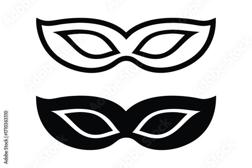 Different Mask silhouette isolated on transparent background Masquerade vector for apps or web party superhero carnival villain or burglar icon in flat. 
costume eye mask hidden person face.