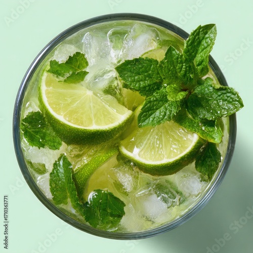 Wallpaper Mural Top View of a Fresh Mojito with Lime and Mint Garnish Torontodigital.ca