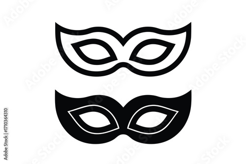 Different Mask silhouette isolated on transparent background Masquerade vector for apps or web party superhero carnival villain or burglar icon in flat. 
costume eye mask hidden person face.