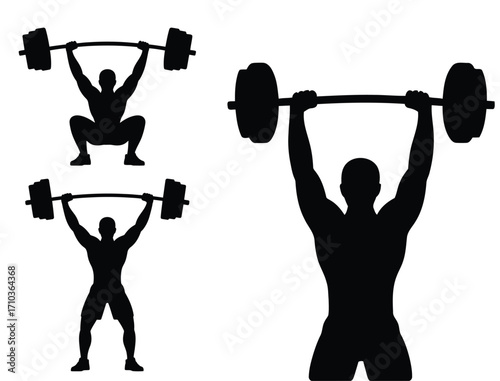 set of silhouettes of men lifting dumbbells