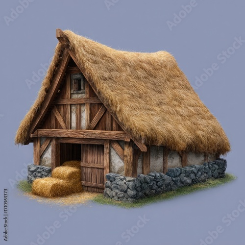 Wallpaper Mural Traditional thatched roof barn with stone and wood construction Torontodigital.ca