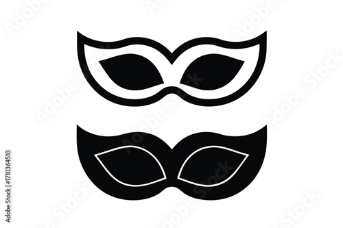 Different Mask silhouette isolated on transparent background Masquerade vector for apps or web party superhero carnival villain or burglar icon in flat. 
costume eye mask hidden person face.