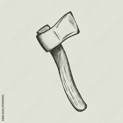 Vintage vector illustration of an axe. Hand drawn sketch of lumberjack tool or horror weapon for halloween. Retro monochrome hatchet icon. Gothic survival or carpentry symbol isolated.