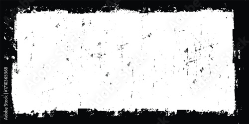 Grunge edge overlays set. Grunge punk frames with snow effect.  Rough black ink roller textures. Hand drawn black paint stamp on bright blue bg. Street art distress overlay. Lino ink grungy remains.