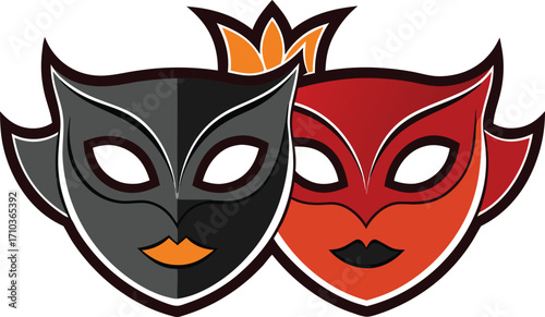 Different Mask silhouette isolated on transparent background Masquerade vector for apps or web party superhero carnival villain or burglar icon in flat. 
costume eye mask hidden person face.