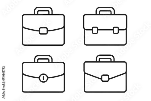 Briefcase line icon set. Business suitcase portfolio symbol. Office bag for documents sign. Work case pictogram collection. Corporate job career concept. Vector illustration.