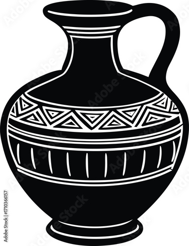 An antique Greek amphora, an ancient clay pot with a beautiful decoration, is a timeless piece of traditional Hellenic art