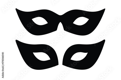 Different Mask silhouette isolated on transparent background Masquerade vector for apps or web party superhero carnival villain or burglar icon in flat. 
costume eye mask hidden person face.
