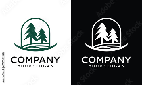 Creative pine, evergreen, Rustic woodland logo Vintage retro fir, hemlock, spruce, conifer, cedar, coniferous, cypress, larch, pinus trees logo vector illustration icon symbol background label templat