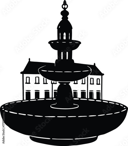 Vector illustration of a fountain sculpture in front of the blue sky, a symbol of love and architecture in Europe