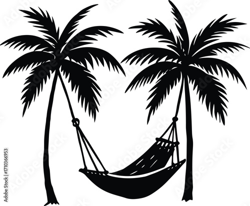 Sunset on a tropical island with a silhouette of a palm tree on the beach