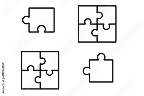 Puzzle outline image collection with editable stroke, perfect for infographics, articles, books, flyers, banners, and vector cartoon illustration with transparent background, 4-piece puzzle design