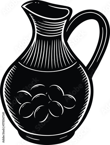 A ceramic milk pitcher with a single brown flower