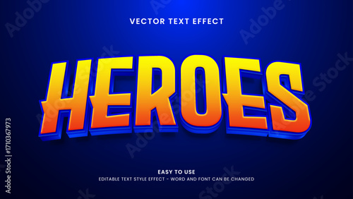 editable text effect heroes 3d style premium vector