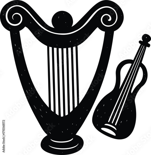 Musical instrument icon with a string harp illustration vector design