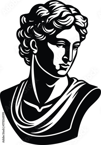 Stylized vector portrait of a woman's head in profile with black hair