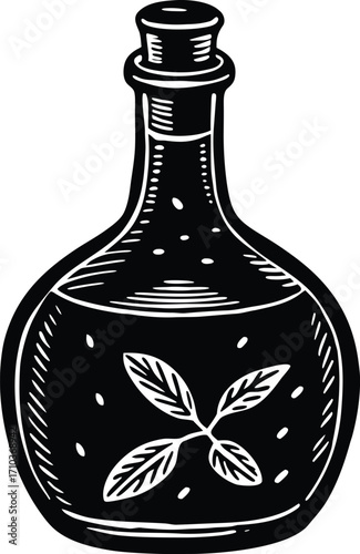Isolated glass bottle of old green olive oil and vinegar