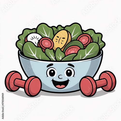 salad bowl with dumbbells cartoon clip art preview