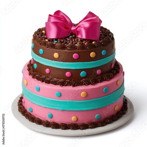 Wallpaper Mural Two- Tier Chocolate Cake with Pink Frosting and Bow Torontodigital.ca