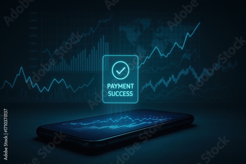 Successful Mobile Payment Confirmation Hologram Over Smartphone.
