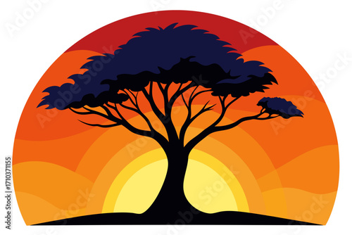 vector illustration of a tree in sunset