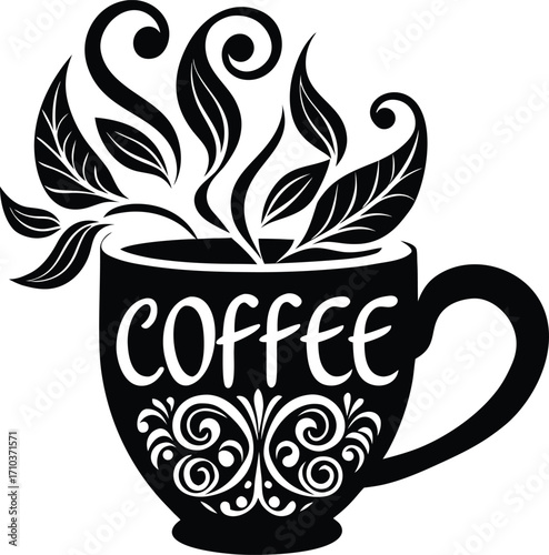 A collection of hot coffee and tea beverages in mugs, perfect for a cafe menu or restaurant design