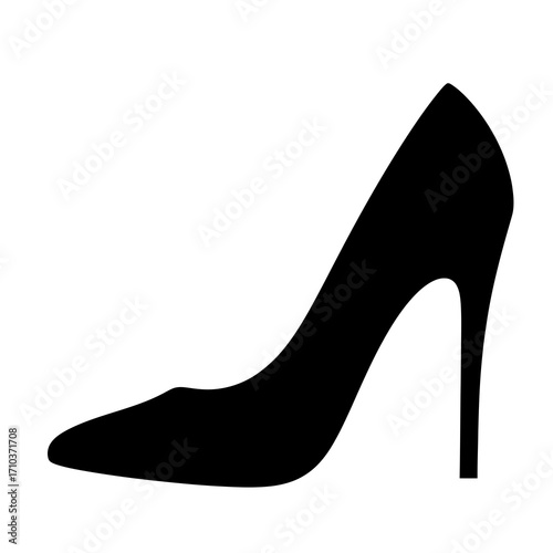 Black silhouette of a classic high heel shoe on white background
