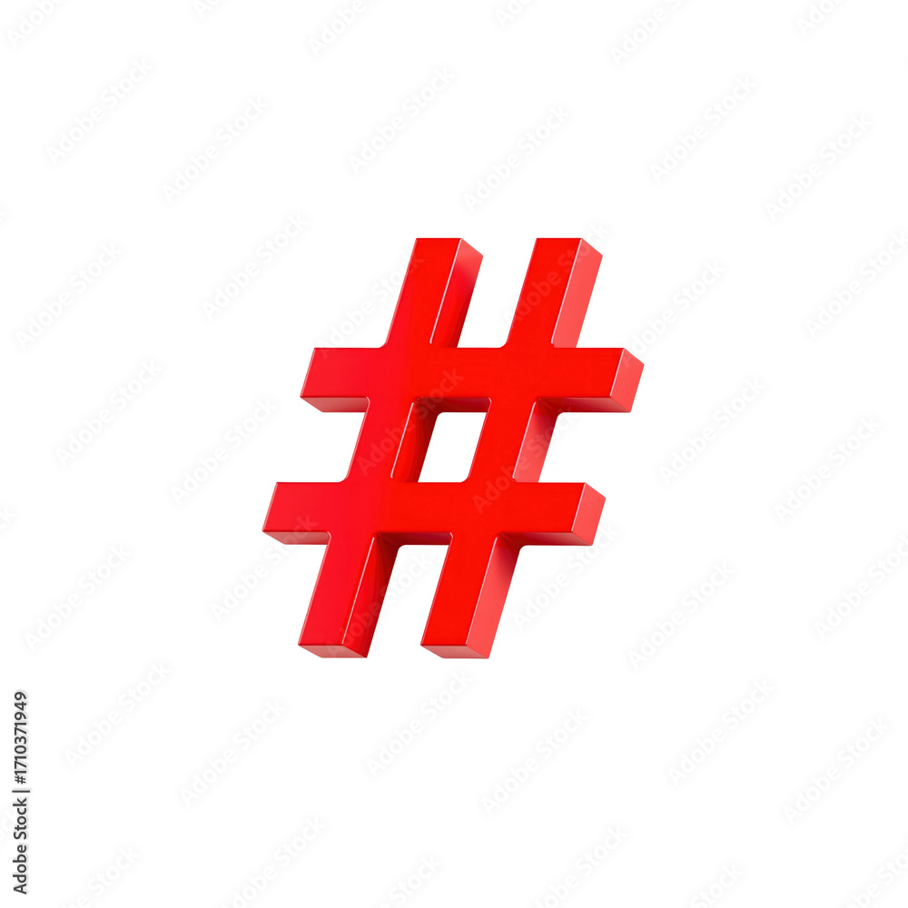 Obraz premium 3D Red Hashtag Symbol on Transparent Background