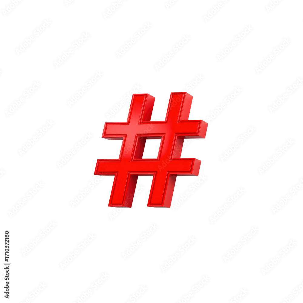 Fototapeta premium 3D Red Hashtag Symbol on Transparent Background